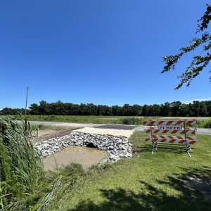 Erosion control matting installed on a slope